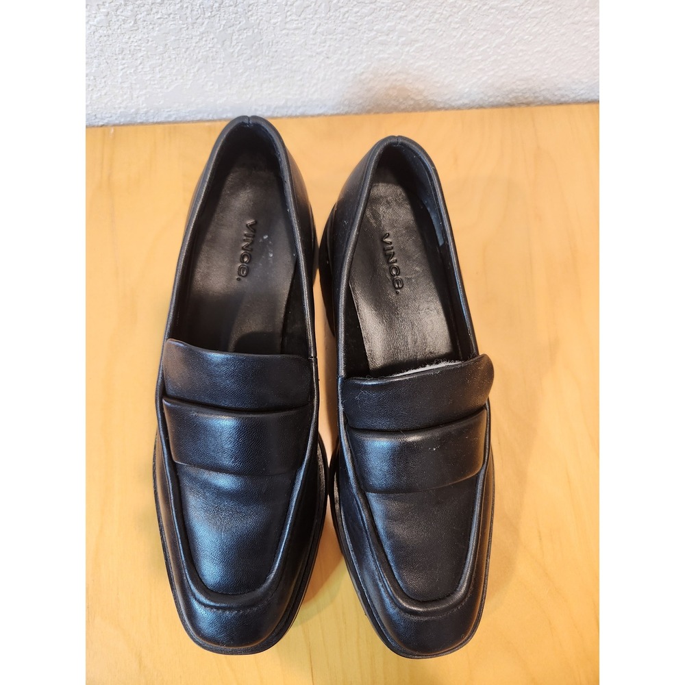 Vince Robin Black Leather Loafers‎ Size 9M EUR 40 Slip-On Lug Sole Shoes